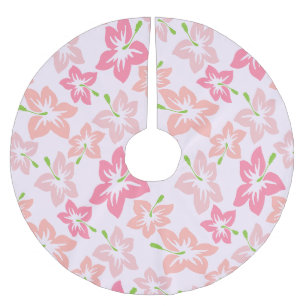 Jupon De Sapin En Polyester Brossé Hibiscus Rose, Fleurs Roses, Motif De Fleurs