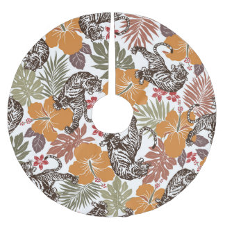 Jupon De Sapin En Polyester Brossé Hibiscus Tiger, Motif exotique.