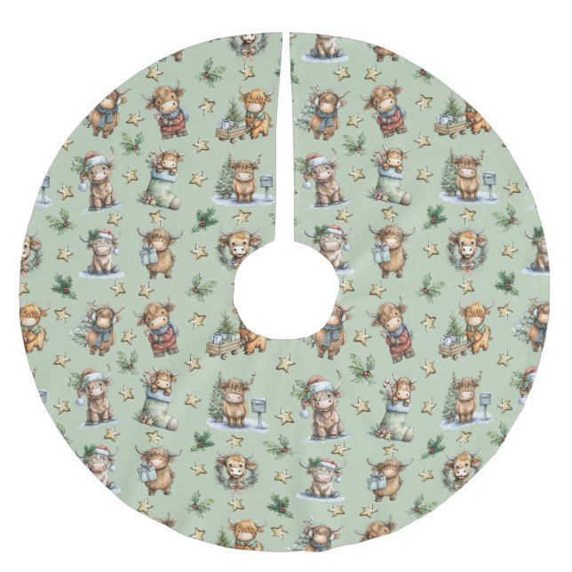 Jupon De Sapin En Polyester Brossé Highland Cow Holiday Parade (Devant)