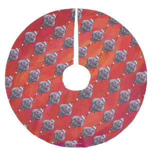 Jupon De Sapin En Polyester Brossé Hippo mignon à Santa Hat Motif en rouge