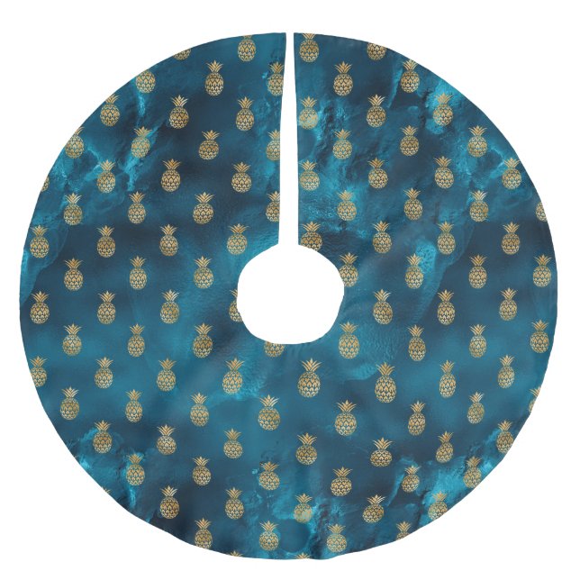 Jupon De Sapin En Polyester Brossé HolIday Gold Elegant Turquoise Chic Satin (Devant)