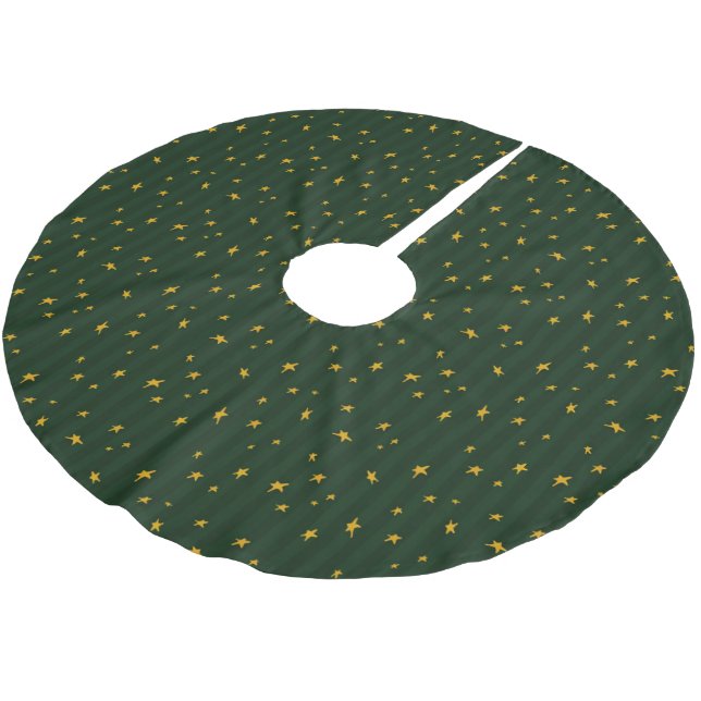 Jupon De Sapin En Polyester Brossé Holiday Green Yellow Star Stripe Christmas (Angle)