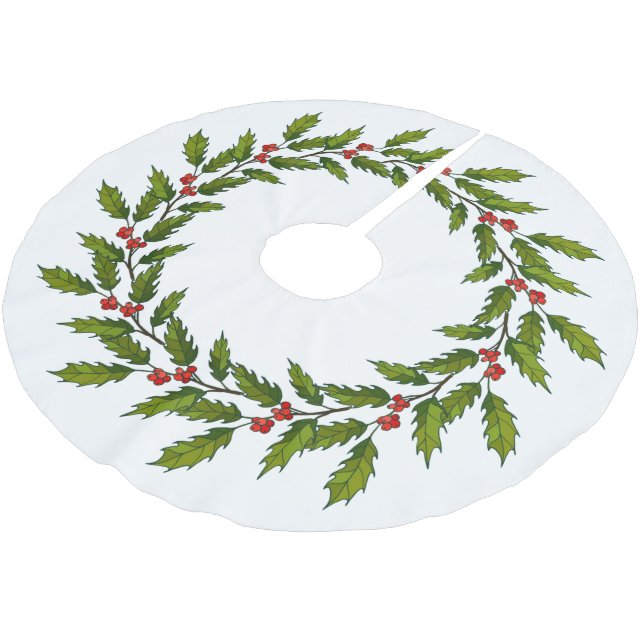 Jupon De Sapin En Polyester Brossé Holly Berries Design Christmas Tree Jupe (Angle)