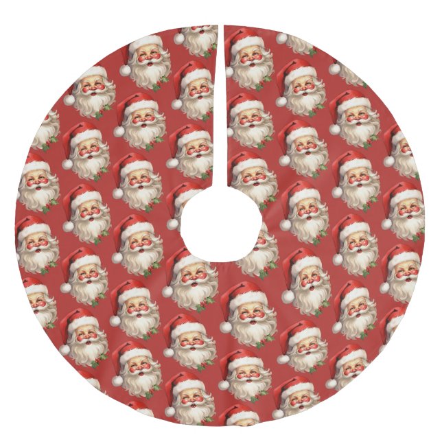 Jupon De Sapin En Polyester Brossé Holly Jolly Santa Claus Motif de Noël rétro (Devant)