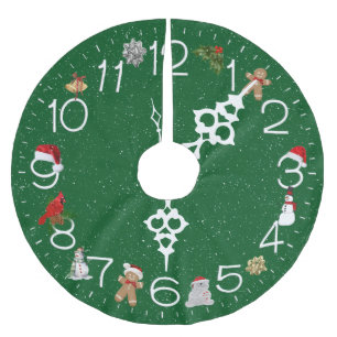 Jupon De Sapin En Polyester Brossé Horloge avec éléments de Noël