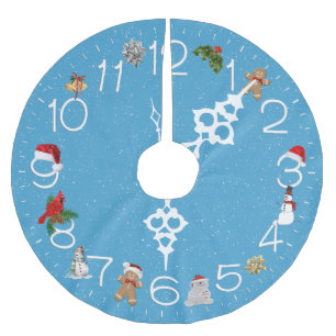 Jupon De Sapin En Polyester Brossé Horloge avec éléments de Noël