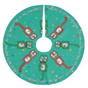 Jupon De Sapin En Polyester Brossé Horloge de Noël Retro Vintage