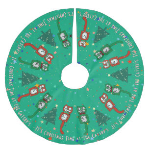 Jupon De Sapin En Polyester Brossé Horloge de Noël Retro Vintage