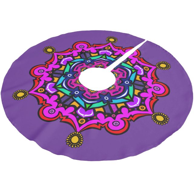 Jupon De Sapin En Polyester Brossé Housse d'arbre à design violet (Angle)