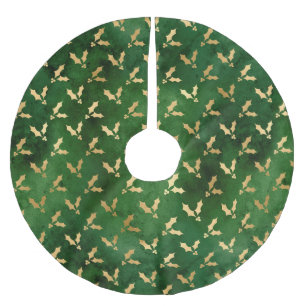 Jupon De Sapin En Polyester Brossé Houx de Noël d'hiver en feuille métallique verte e
