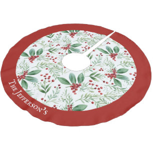 Jupon De Sapin En Polyester Brossé Houx de Noël Nom de Famille Rouge et Blanc
