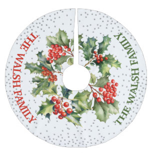 Jupon De Sapin En Polyester Brossé Houx et Paillettes Artificielles