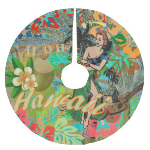 Jupon De Sapin En Polyester Brossé Hula Vintage Floral Graphisme Floral Hawaii