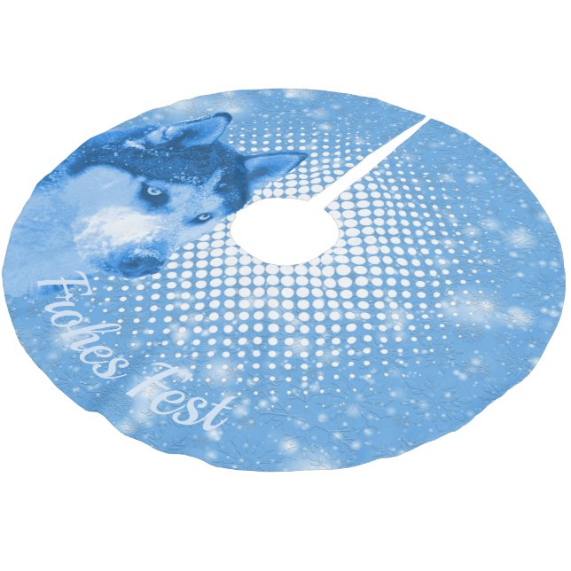 Jupon De Sapin En Polyester Brossé HUSKY bleu Joyeux Festival (Angle)