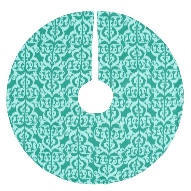 Jupon De Sapin En Polyester Brossé Ikat Moorish Damask - paon et aqua (Devant)