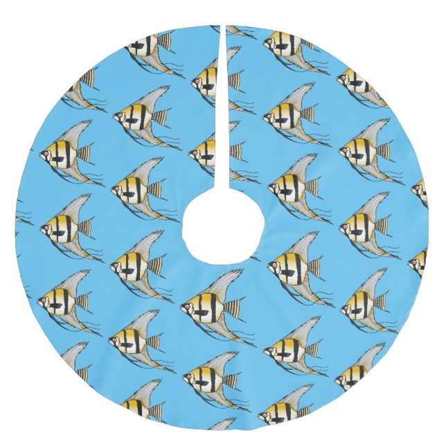 Jupon De Sapin En Polyester Brossé Illustration de poisson ange rayé de dessin animé (Devant)