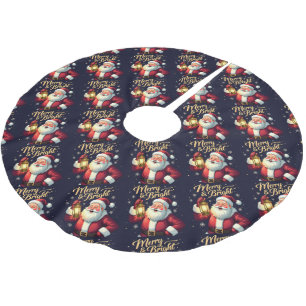 Jupon De Sapin En Polyester Brossé Illustration du Père Noël tenant une lanterne Merr