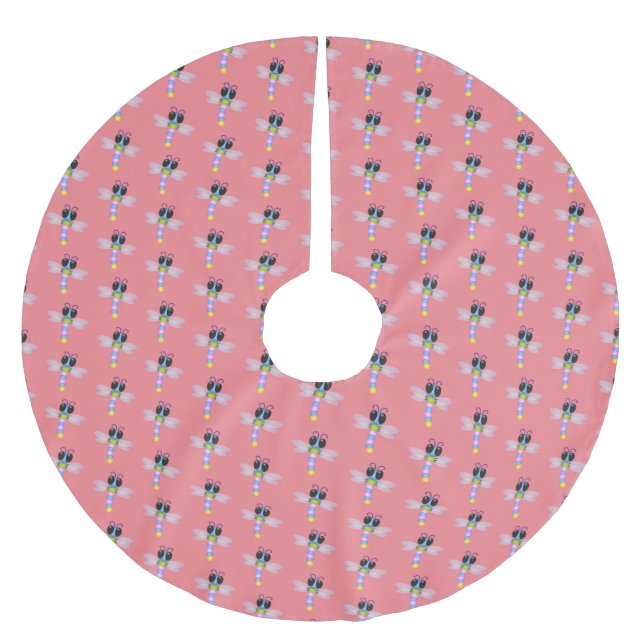 Jupon De Sapin En Polyester Brossé Illustration d'une libellule bleu et rose (Devant)