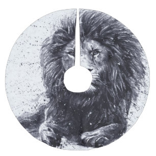 Jupon De Sapin En Polyester Brossé Illustration en noir et blanc de lion.