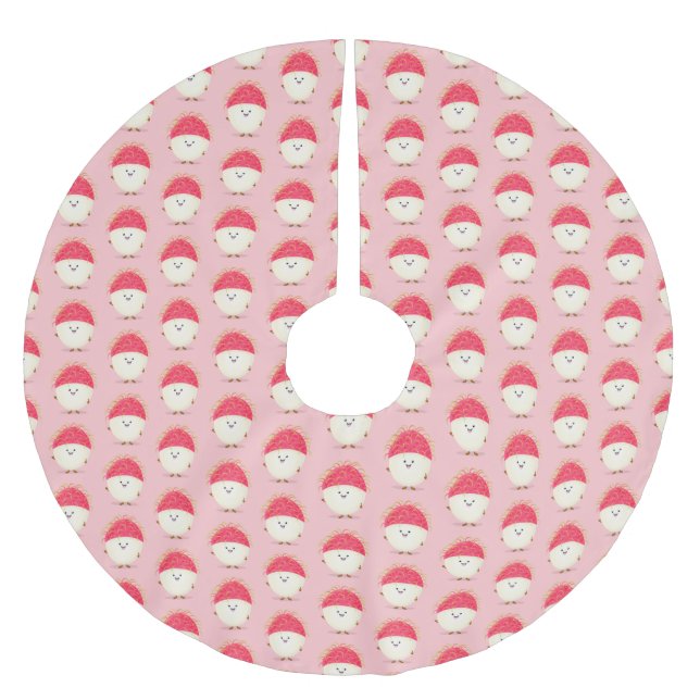 Jupon De Sapin En Polyester Brossé Illustration mignon du ramboutan rose (Devant)