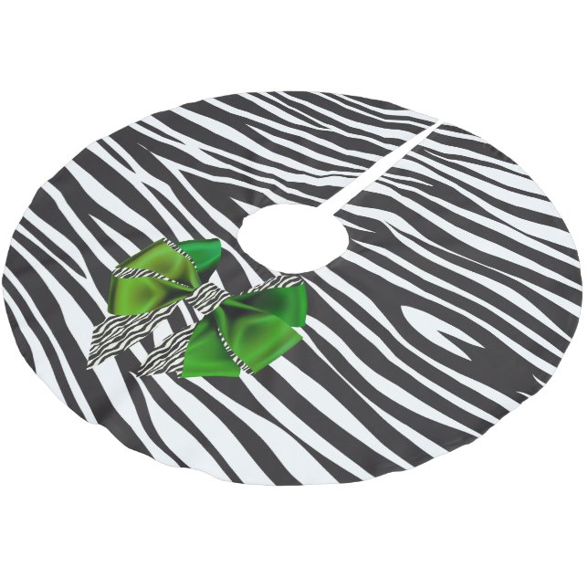 Jupon De Sapin En Polyester Brossé Imaginaire amusant Zebra Impression avec Bow vert (Angle)