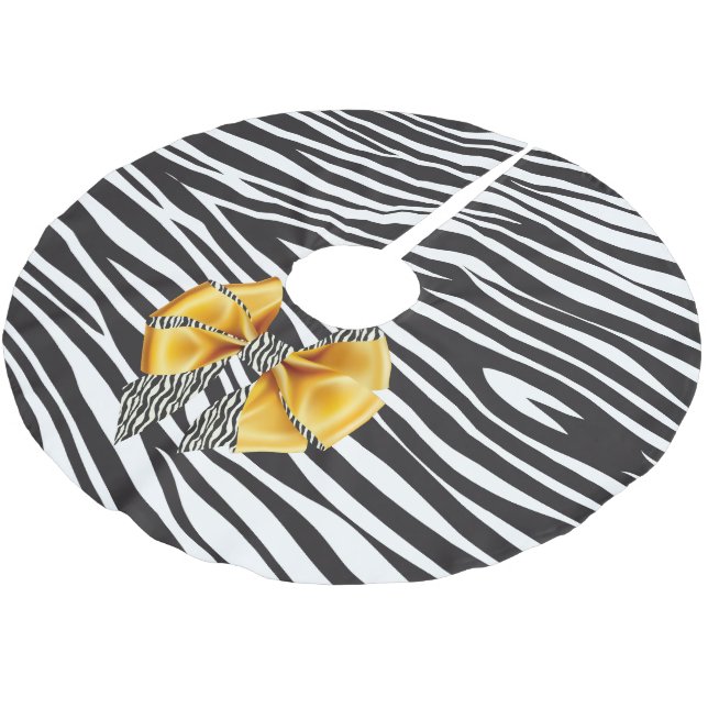 Jupon De Sapin En Polyester Brossé Imaginaire amusant Zebra Impression avec Gold Bow (Angle)