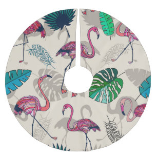 Jupon De Sapin En Polyester Brossé Imaginaire tropical : Motif feuille Flamant rose