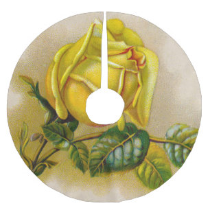 Jupon De Sapin En Polyester Brossé Impression d'art antique de rose jaune fin