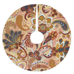 Jupon De Sapin En Polyester Brossé Indian Paisley : Floral Vintage Brown