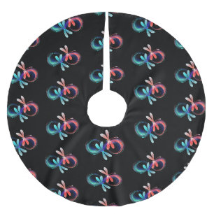 Jupon De Sapin En Polyester Brossé Infini avec libellules lumineuses