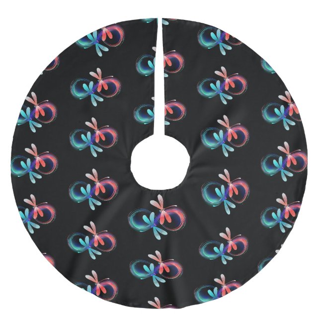 Jupon De Sapin En Polyester Brossé Infini avec libellules lumineuses (Devant)