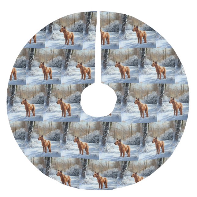 Jupon De Sapin En Polyester Brossé Irish Terrier Laisser neiger Noël (Devant)