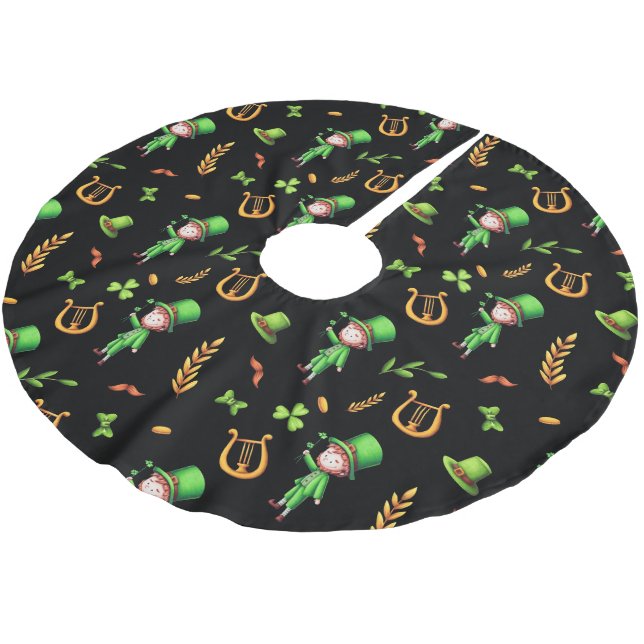 Jupon De Sapin En Polyester Brossé Irlandais leprechaun vert et or motif noir (Angle)