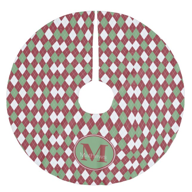 Jupon De Sapin En Polyester Brossé Jacquard de Noël Monogramme Jupe d'arbre (Devant)