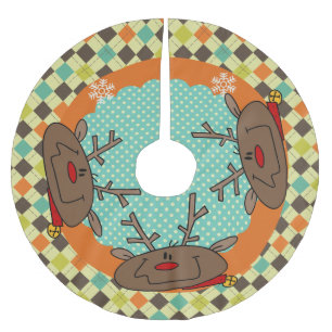 Jupon De Sapin En Polyester Brossé Jacquard Reindeer Jupe d'arbre de vacances