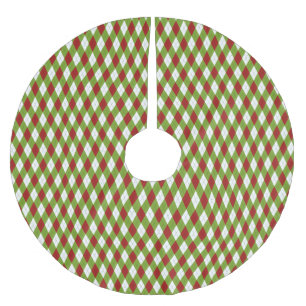 Jupon De Sapin En Polyester Brossé Jacquard rouge et vert de Noël Motif arlequin