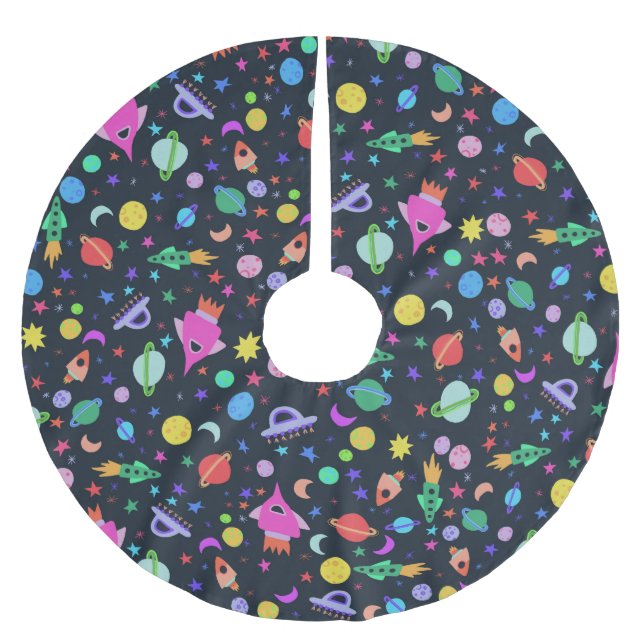 Jupon De Sapin En Polyester Brossé J'ai besoin d'espace UFO Rocket Saturn Motif (Devant)