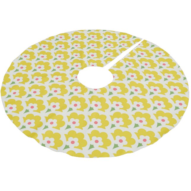 Jupon De Sapin En Polyester Brossé Jardin Fleur Jaune Retro Motif (Angle)