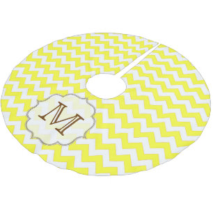 Jupon De Sapin En Polyester Brossé Jaune Chevron Stripe Monogramme Arbre Initiale Jup