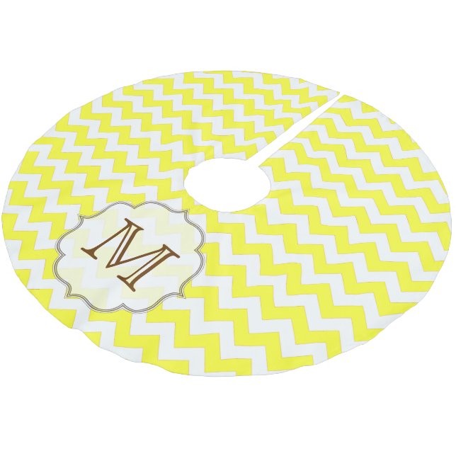 Jupon De Sapin En Polyester Brossé Jaune Chevron Stripe Monogramme Arbre Initiale Jup (Angle)