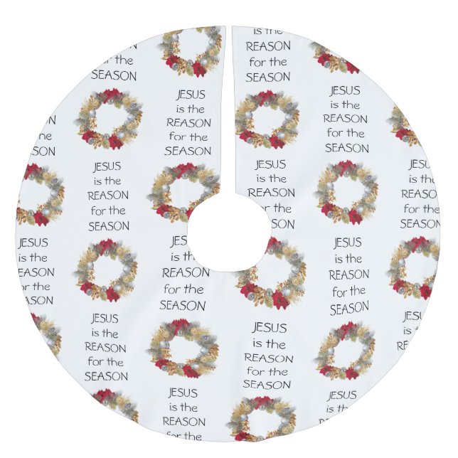 Jupon De Sapin En Polyester Brossé JESUS RAISON SAISON Noël (Devant)