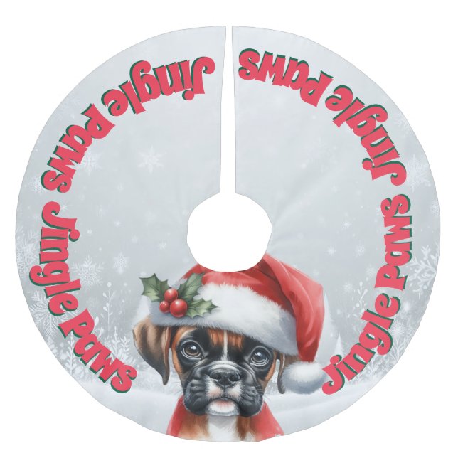 Jupon De Sapin En Polyester Brossé Jingle Paws et Boxer Dog Joy (Devant)