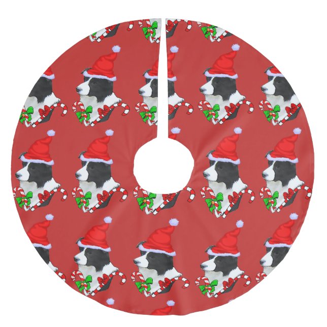 Jupon De Sapin En Polyester Brossé Joie Bordure Collie Noël Joyeux Noël (Devant)