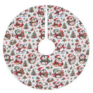Jupon De Sapin En Polyester Brossé Joie des fêtes de Noël de pingouin