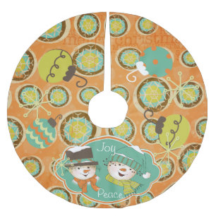 Jupon De Sapin En Polyester Brossé Joie et Paix Snowmen Custom Holiday Tree Jupe