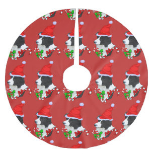 Jupon De Sapin En Polyester Brossé Joli Border Collie Noël Joyeux