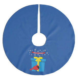 Jupon De Sapin En Polyester Brossé Joli Cardinal Rouge Avec Cadeau Bleu