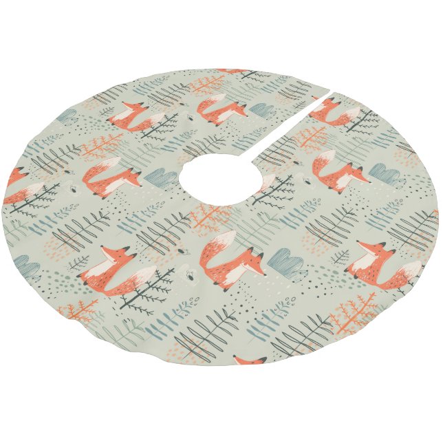 Jupon De Sapin En Polyester Brossé Joli Doodle Fox Forest Motif de bois (Angle)