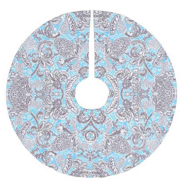 Jupon De Sapin En Polyester Brossé Joli floral classique gris bleu (Devant)