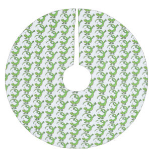 Jupon De Sapin En Polyester Brossé Joli gecko vert salutations avec dessin animé